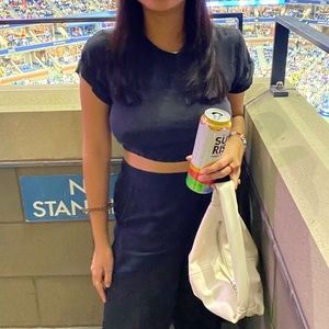 Zara black satin crop top tee